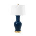 Acacia Lamp with Shade 17-inch White Linen, with Gold, Navy Blue