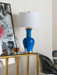 Acacia Lamp with Shade 17-inch White Linen, with Gold, Peacock Blue