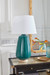 Aurora Lamp with Shade 17-inch White Linen, with Gold, Emerald Green