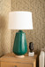 Aurora Lamp with Shade 17-inch White Linen, with Nickel, Emerald Green