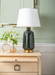 Carolyn Lamp with Shade 17-inch White Linen, with Gold, Olive Green
