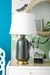 Carolyn Lamp with Shade 17-inch White Linen, with Gold, Olive Green
