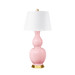 Delft Lamp with Shade 16-inch White Linen, with Gold, Peony Pink