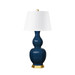 Delft Lamp with Shade 16-inch White Linen, with Gold, Navy Blue