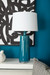 Edgware Lamp with Shade 17-inch White Linen, with Nickel, Green Lapis