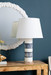 Elena Lamp with Shade 17-inch White Linen, with Nickel, Blue and White