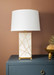 Elgin Lamp with Shade 17-inch White Linen, with Gold, Alabaster