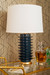 Elektra Lamp with Shade 17-inch White Linen, with Gold, Navy Blue