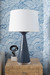 Evo Lamp with Shade 17-inch White Linen, with Nickel, Bluestone
