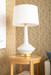 Oporto Medium Lamp with Shade 16-inch White Linen, with Gold, Moon White