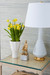 Oporto Medium Lamp with Shade 16-inch White Linen, with Gold, Moon White