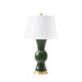 Tao Lamp with Shade 16-inch White Linen, with Gold, Dark Green