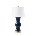 Tao Lamp with Shade 16-inch White Linen, with Gold, Navy Blue
