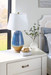 Tupelo Lamp with Shade 16-inch White Linen, with Gold, Light Blue & Brown Tupelo Lamp with Shade 16-inch White Linen, with Gold, Light Blue & Brown