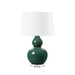 Devon Lamp with Shade 17-inch White Linen, with Nickel, Emerald Green