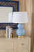Jade Lamp with Shade 17-inch White Linen, with Gold, Periwinkle Blue