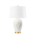Tobacco Leaf Lamp with Shade 17-inch White Linen, with Gold, Blanc de Chine