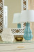 Quinn Lamp with Shade 17-inch White Linen, with Nickel, Waterfall Blue