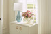 Quinn Lamp with Shade 17-inch White Linen, with Nickel, Waterfall Blue