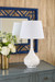 Lotus Lamp with Shade 16-inch White Linen, with Nickel, Cloud Nine