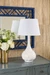Lotus Lamp with Shade 16-inch White Linen, with Nickel, Cloud Nine
