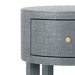 Claudette 1-Drawer Round Side Table, Washed Winter Gray, Brass
