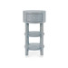 Claudette 1-Drawer Round Side Table, Washed Winter Gray, Nickel