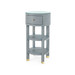 Claudette 1-Drawer Round Side Table with Glass Top, Washed Winter Gray