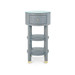 Claudette 1-Drawer Round Side Table with Glass Top, Washed Winter Gray