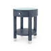 Dakota 1-Drawer Round Side Table with Glass Top, Washed Blue Steel