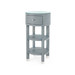 Claudette 1-Drawer Round Side Table with Glass Top, Washed Winter Gray