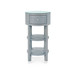 Claudette 1-Drawer Round Side Table with Glass Top, Washed Winter Gray