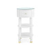 Claudette 1-Drawer Round Side Table with Glass Top, Cream