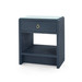 Benjamin Linen 1-Drawer Side Table with Glass Top, Blue Steel