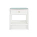 Benjamin Linen 1-Drawer Side Table with Glass Top, Chiffon White