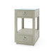Camilla  2-Drawer Side Table with Glass Top, Moss Gray Tweed