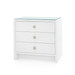 Bryant Linen 3-Drawer Side Table with Glass Top, Chiffon White
