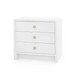 Bryant Linen 3-Drawer Side Table with Glass Top, Chiffon White