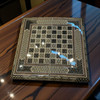Handmade Khatamkari backgammon board with chess pieces and high-gloss varnish finish