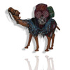 A large 40 cm handmade leather camel statue featuring traditional colorful tassels and a miniature woven saddle.