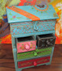 Luxury Indian Painted 4 Drawer Chest Assorted Pattern Wooden Storage Kitchen Decor | Traditional Keepsake Jewelry Box | Cultural Artisan Design Premium Design Showcase
