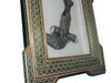 Profile view of the 3D Omani dagger inside the Khatamkari inlaid frame, a luxury VIP corporate gift from the UAE.