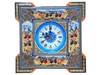 A premium 30.5 cm square handmade wooden wall clock featuring intricate brass marquetry and a hand-painted blue Minakari face.