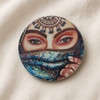 A professional product presentation of the authentic 9 cm printed ceramic veiled beauty coaster from a premier art, gift, and home decor supplier.