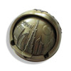 A round 8 cm golden metal ashtray with a secure lid, featuring a high-shine finish and traditional Dubai souvenir motifs.