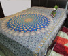 A professional presentation shot of the large 280x180 cm artisan Ghalamkari medallion bedsheet displayed against a clean background.