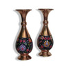 Full setting presentation of the twin traditional handcrafted Mes Pardaz copper vases, serving as an exceptional corporate giveaway token or elite VIP milestone travel memento.