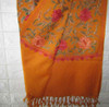 Exclusive Luxury Orange  floral pattern  Embroidered Shawl , handmade silk embroidered on cotton , Kashmiri shawl Fine Craftsmanship Detail