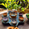 Haftseen Set , Set of hand painted wooden tray with seven ceramic bowl