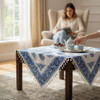 Handcrafted Artisan blue color tapestry table Lifestyle Visual